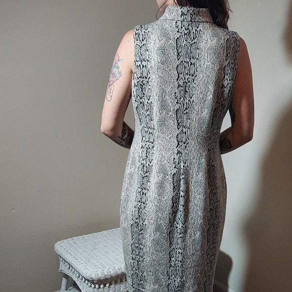 Calvin Klein Snake Skin Print Sleeveless Shawl Collared Thick Sheath Dress - Picture 2 of 10